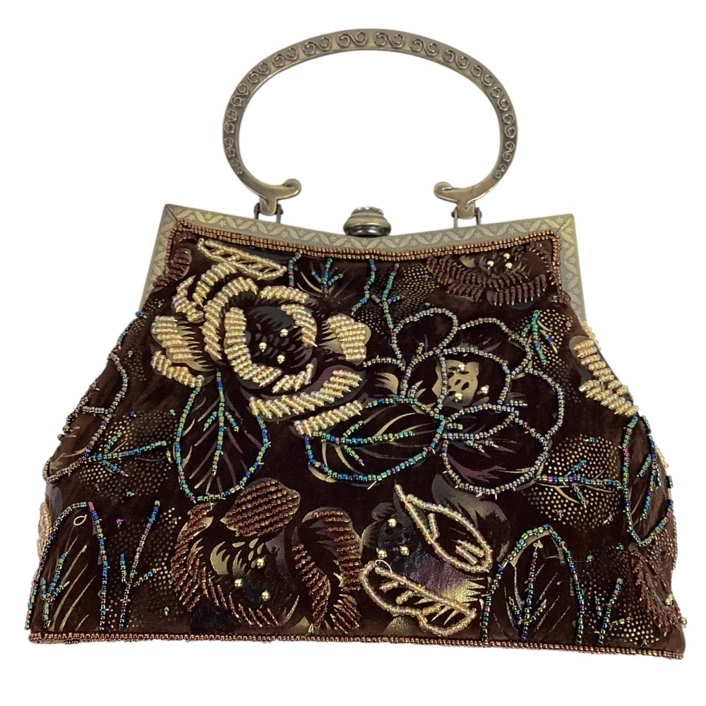 NWOT Laviola Floral Embroidered Beaded Crossbody Bag Brown